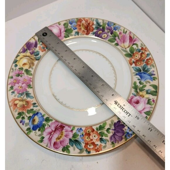 Vintage Handpainted Dresden Colorful Floral Dinner Plate 10.5" Gold Trim Rare - Picture 6 of 6